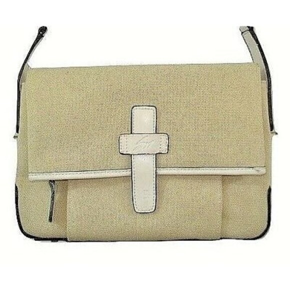 Stone Mountain Shoulder Bag Cream Canvas Leather Trim Purse Handbag NWOT - Picture 1 of 9